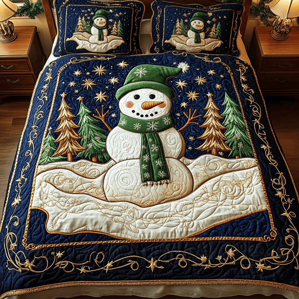 Snowman Serenity 3-Piece Quilted Bedding Set NCU0VH1280