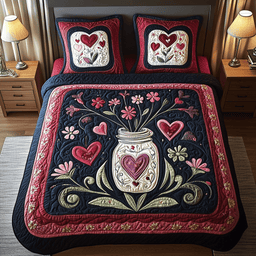 Floral Love Jar 3-Piece Quilted Bedding Set NCU0TL2355