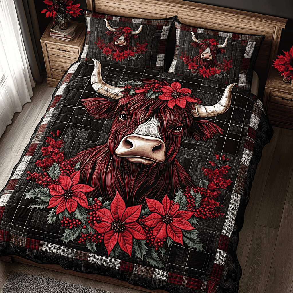 Vibrant Cow 3-Piece Quilted Bedding Set NCU0TL2384