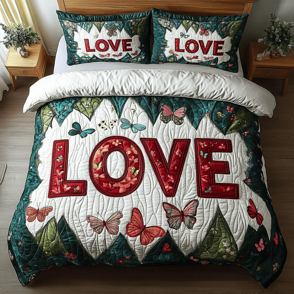 Garden of Love 3-Piece Quilted Bedding Set NCU0DK3161