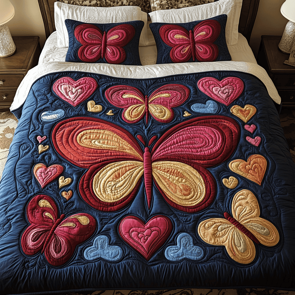 Butterfly Haven 3-Piece Quilted Bedding Set NCU0VH1386
