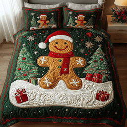 Gingerbread Wonderland 3-Piece Quilted Bedding Set NCU0VH1282