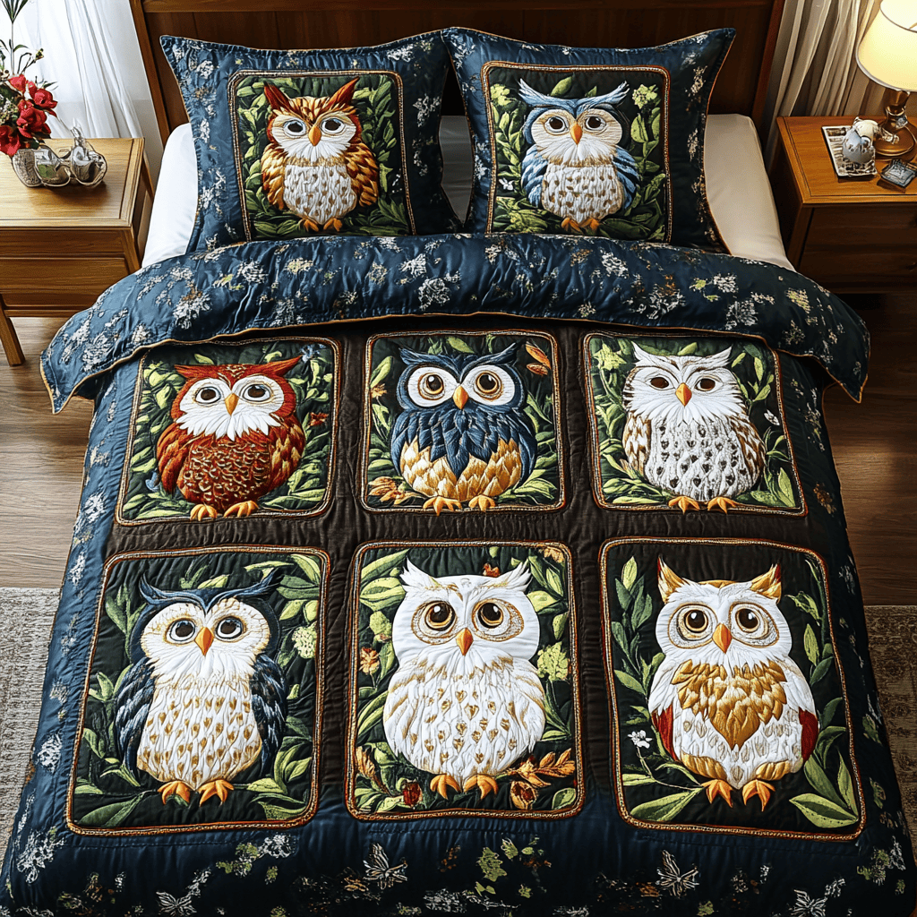 Hoot Haven 3-Piece Quilted Bedding Set NCU0DK3104