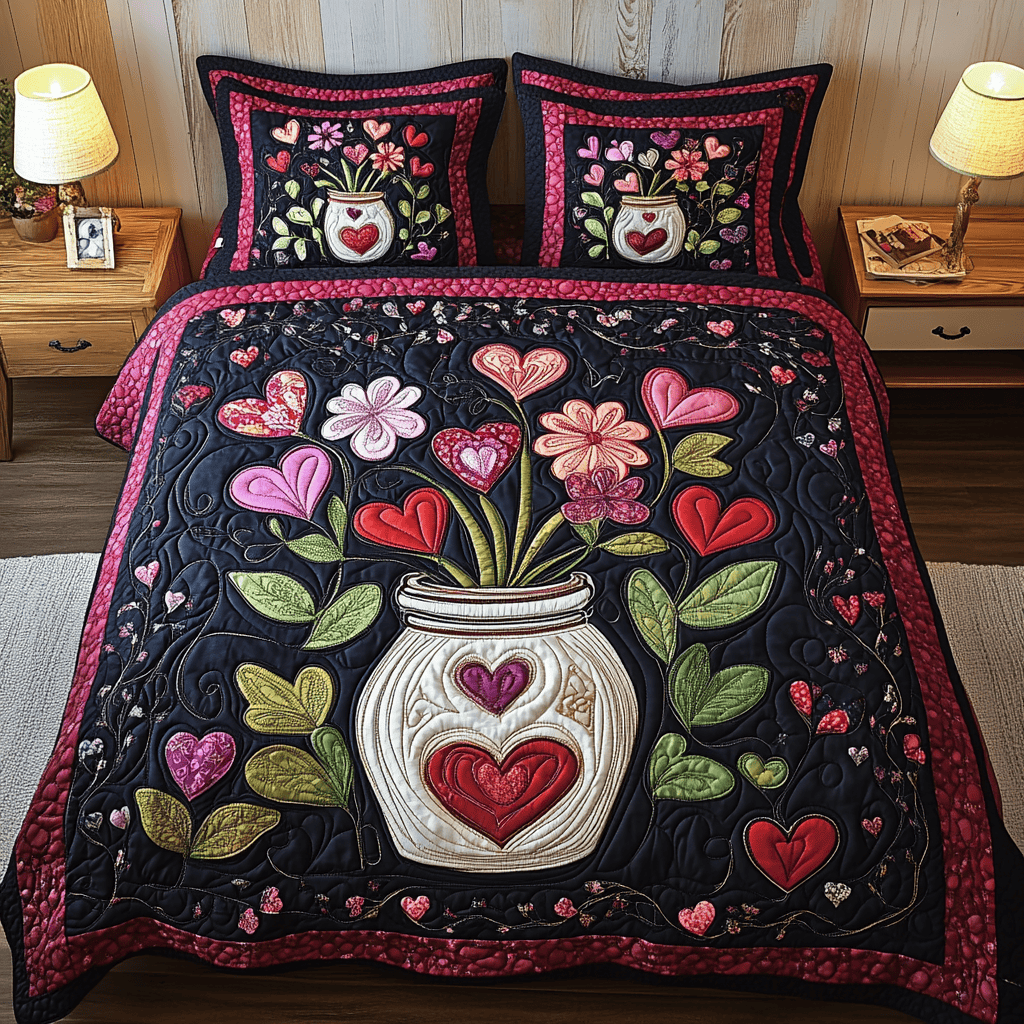 Heartstrings Harmony 3-Piece Quilted Bedding Set NCU0TL2357