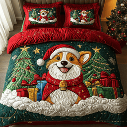 Yuletide Corgi 3-Piece Quilted Bedding Set NCU0DK3047