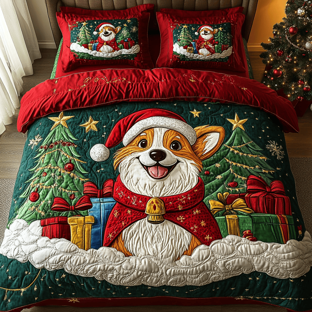 Yuletide Corgi 3-Piece Quilted Bedding Set NCU0DK3047