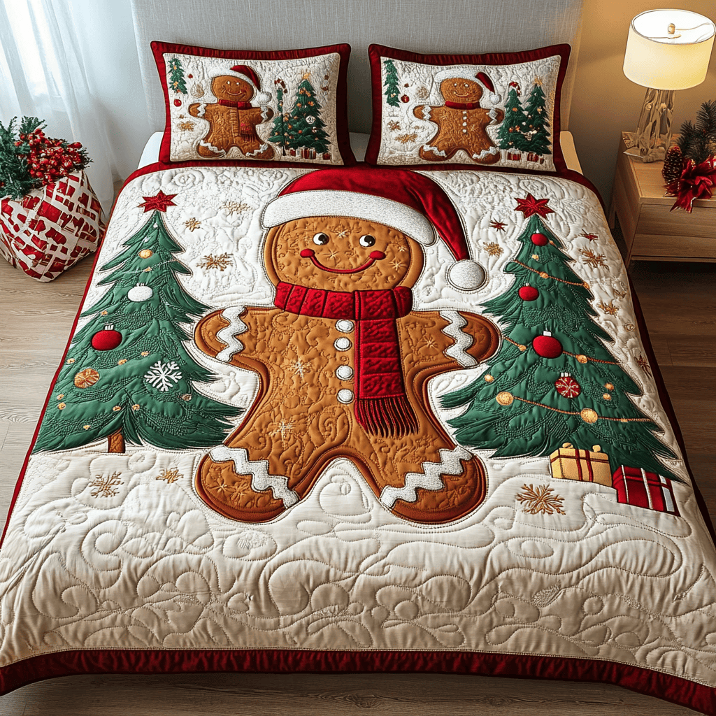 Gingerbread Whimsy 3-Piece Quilted Bedding Set NCU0VH1286