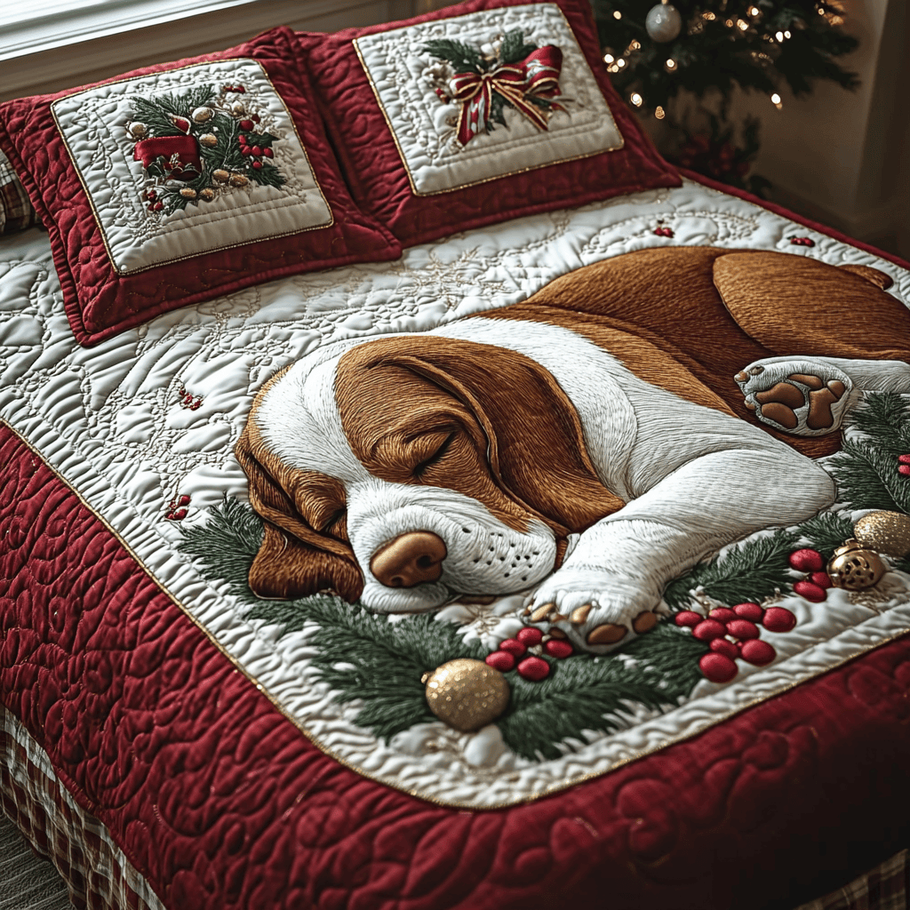 Christmas Pup Dreams Quilted Bedding Set NCU0DV2300