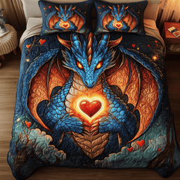 Flaming Heart Dragon 3-Piece Quilted Bedding Set NCU0VH1398