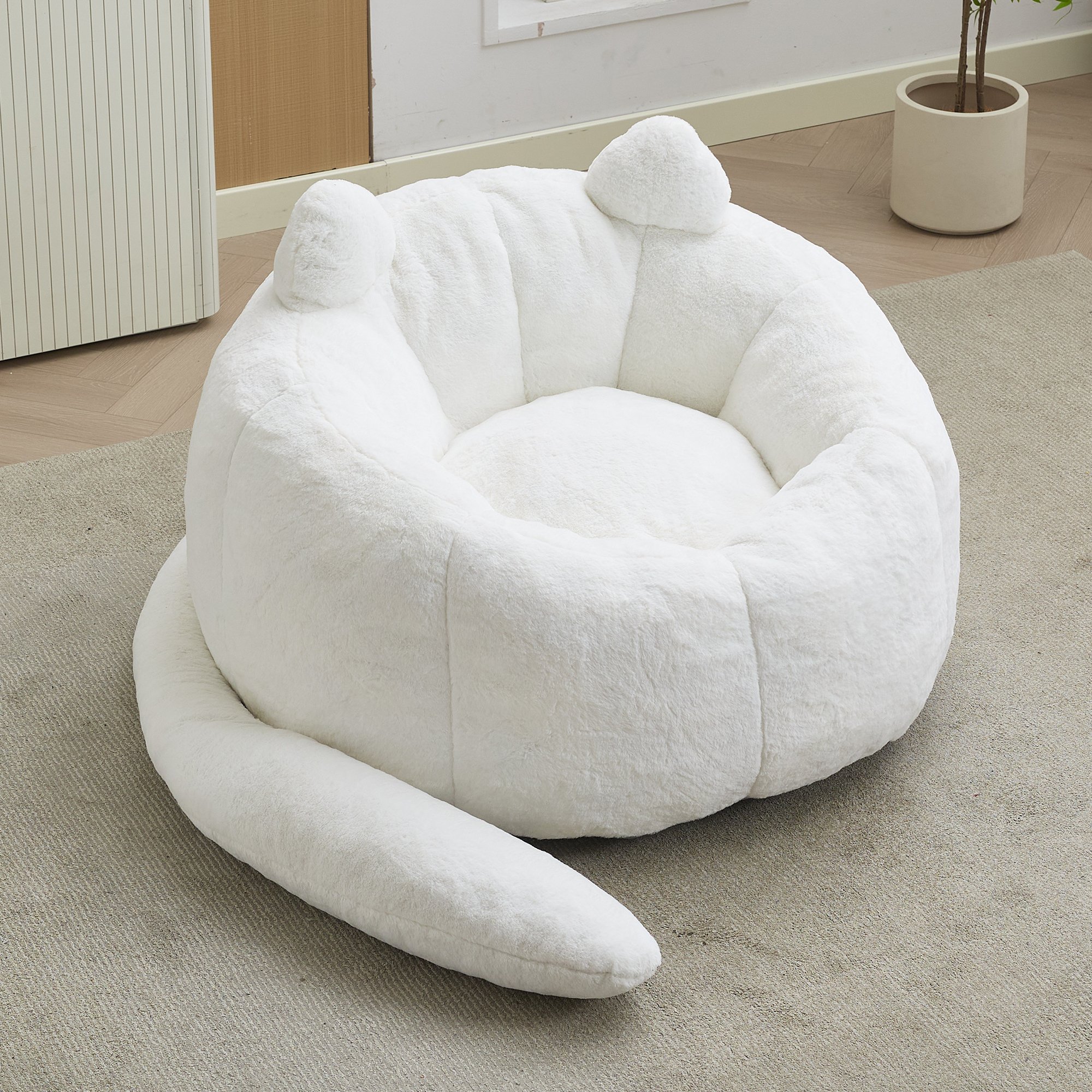 Aura of Decor White Cat-Shaped Bean Bag Sofa with Tail – product view