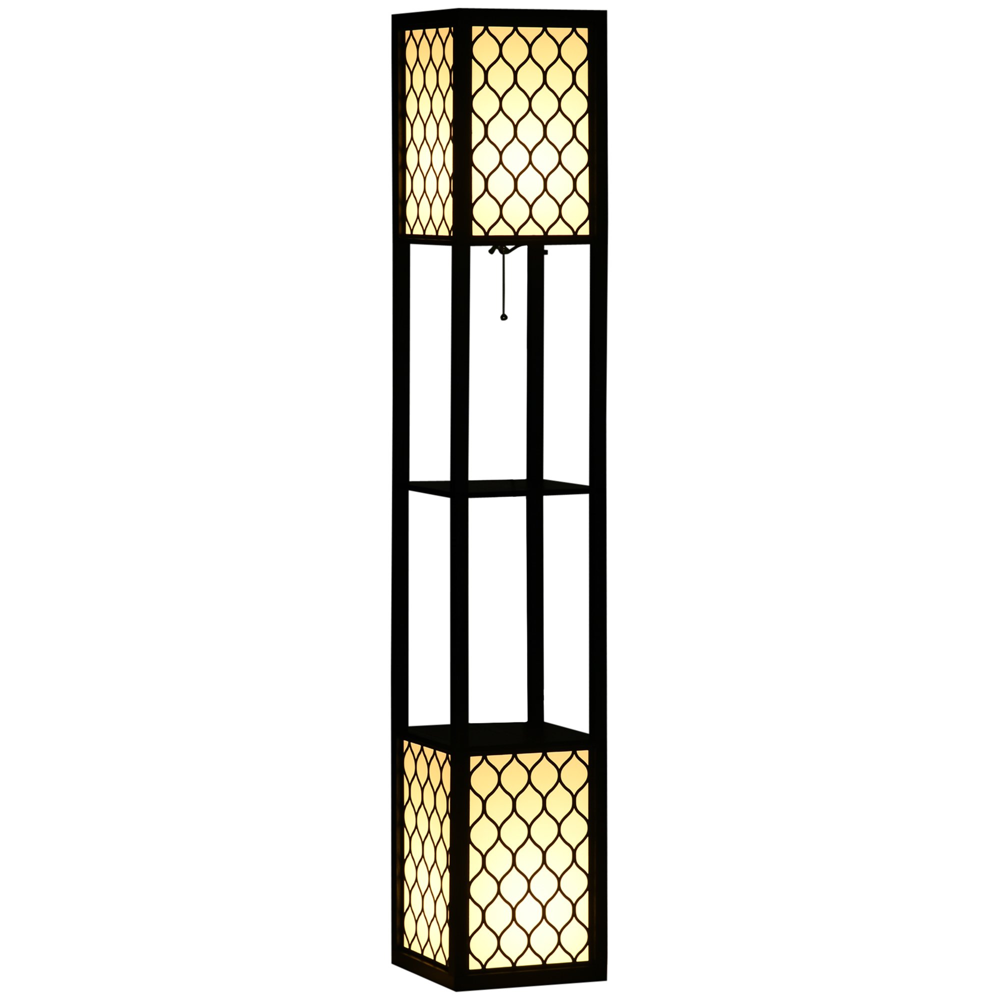 Aura of Decor Black Shelf Floor Lamp with Fabric Lampshade – product view