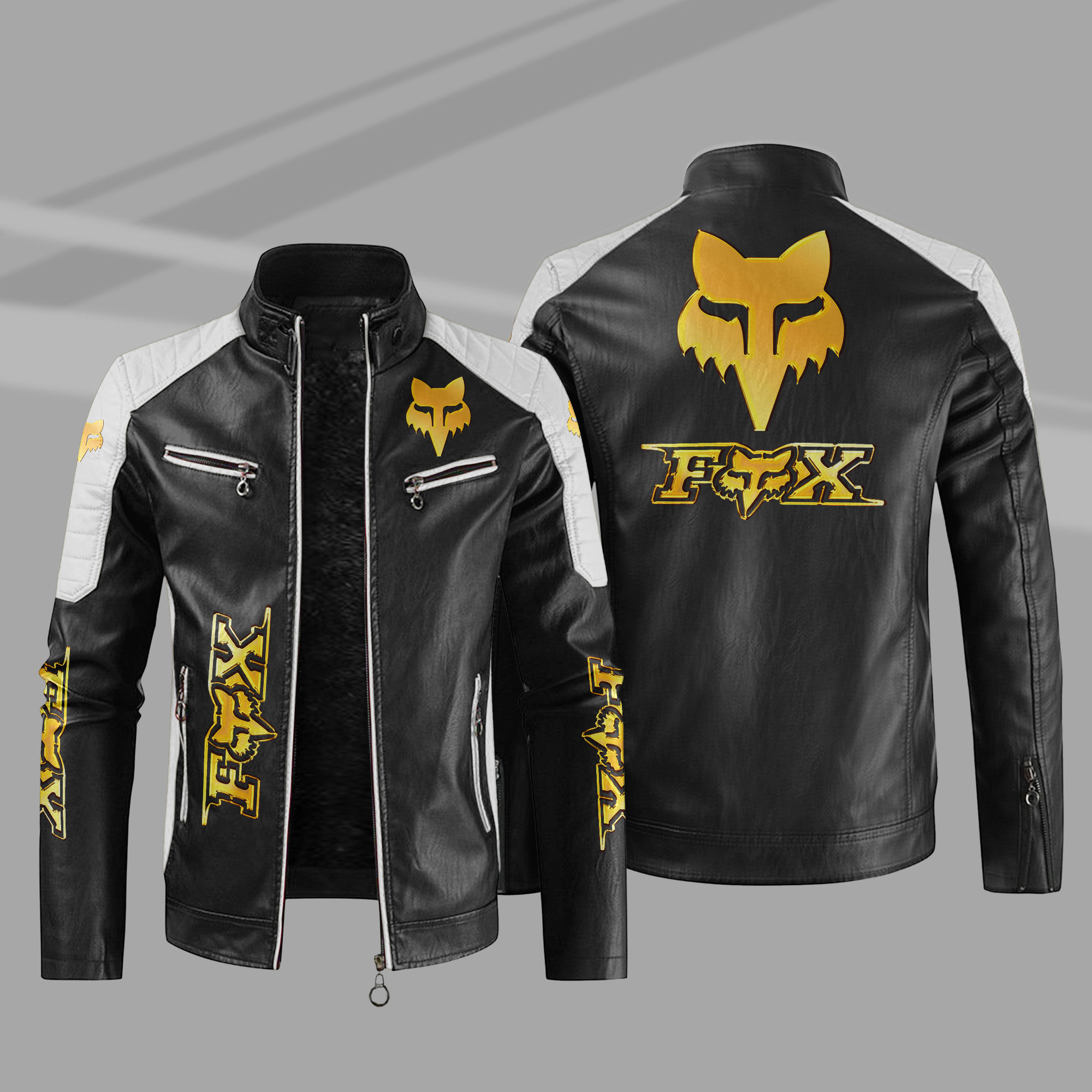 Sport Leather Jacket Gold Logo Design