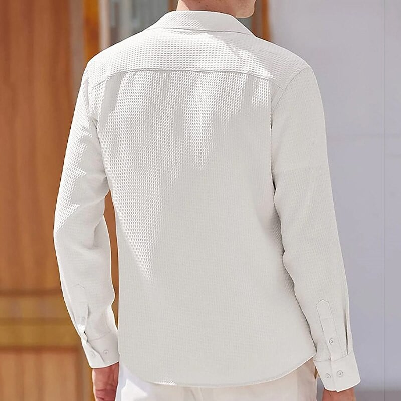 Long Sleeve Plain Lapel Comfortable Shirt - Spacespeaker