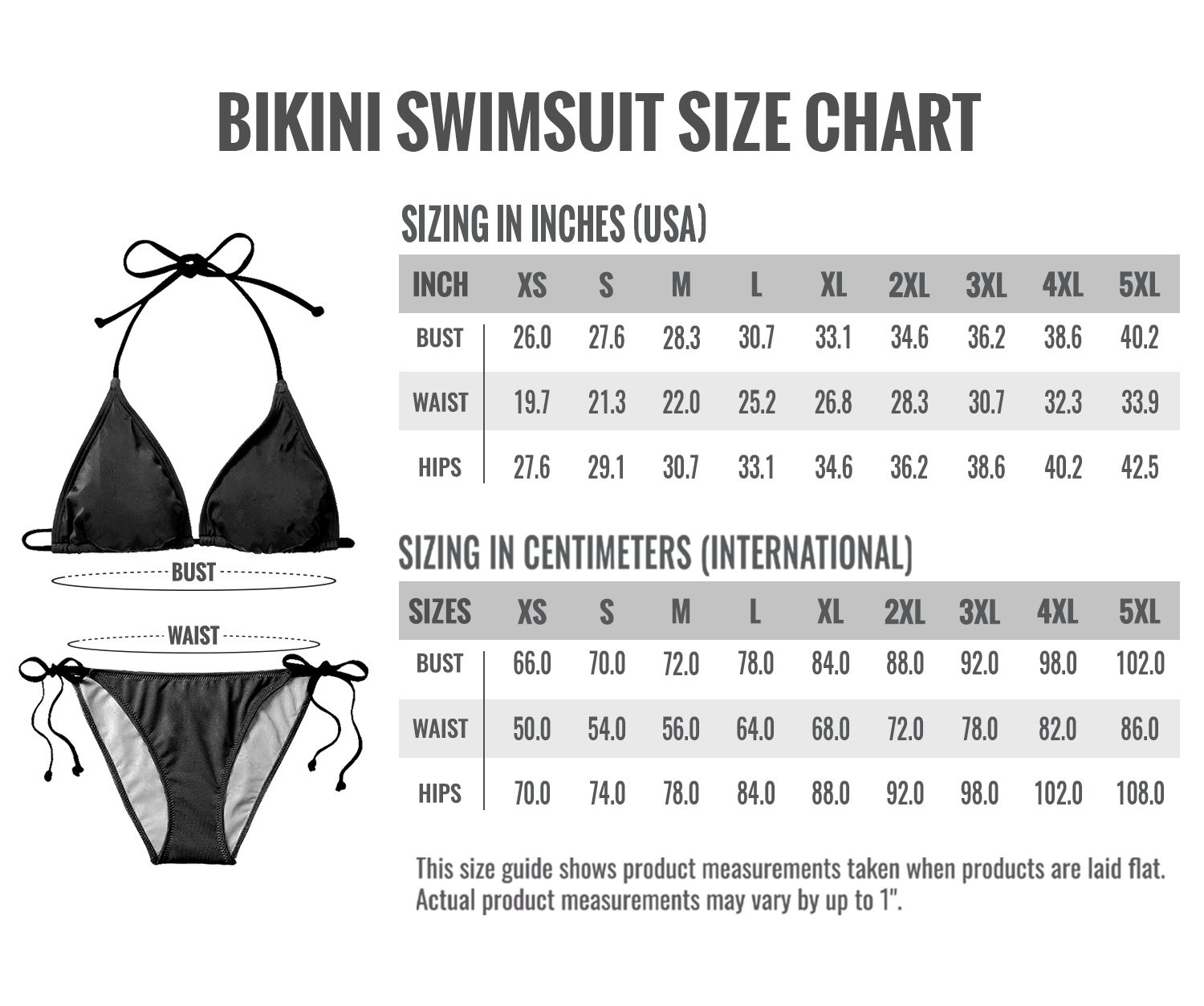 Two-piece bikini sizechart