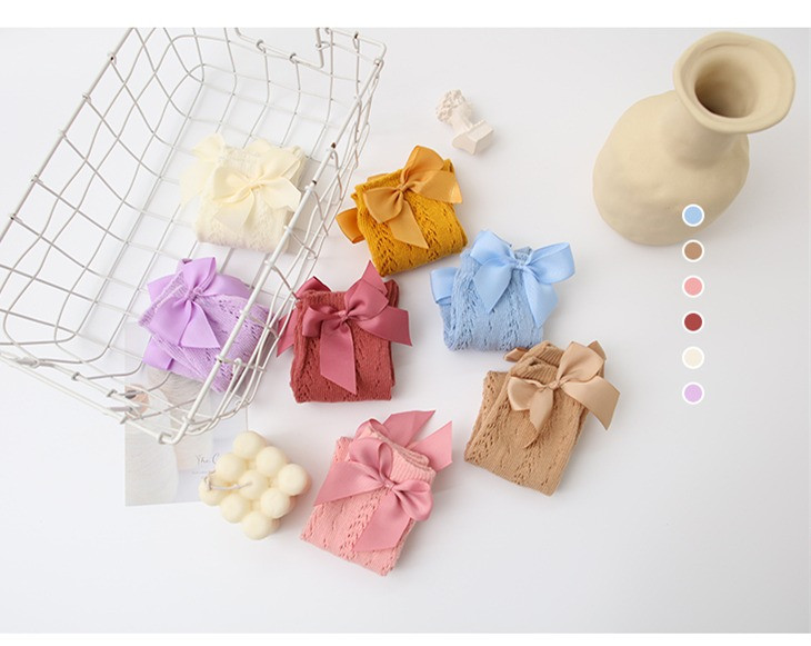 New Summer Bow Baby Girls Socks Toddler Long Sock Infant Knee High Cotton Mesh Spanish Style Breathable Socks For 0-8years