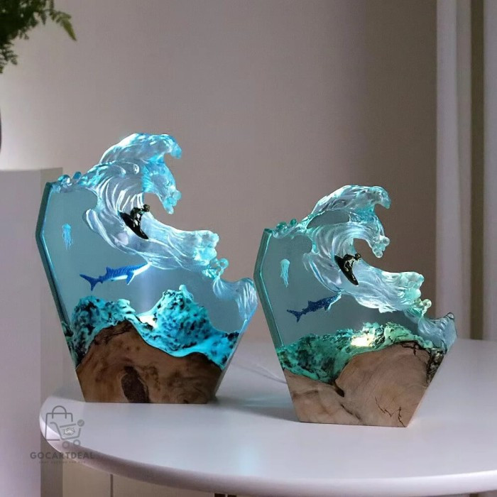 handcrafted ocean wave resin ornament