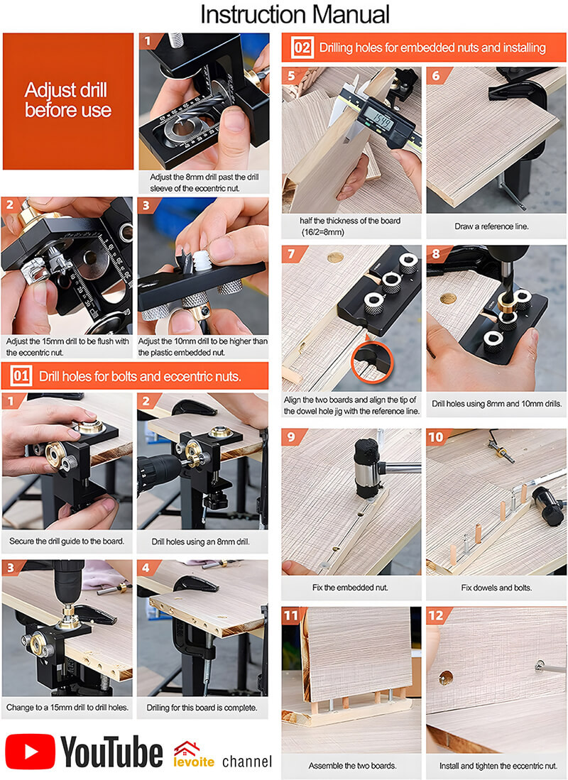 Levoite™ Doweling Jig Kit Cam Lock Jig Cam and Dowel Jig